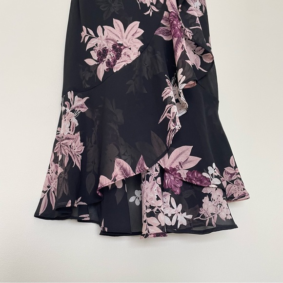 Le Château Y2K Dark Floral Fairy Babydoll Asymmetric Midi Dress Flowy XS Grunge - Picture 7 of 15